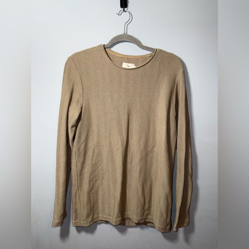 7 Alt Men’s Beige Herringbone Long Sleeve Fall Autumn Casual Top Size Medium EUC